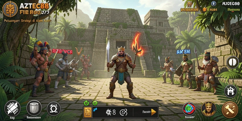 Tampilan gameplay AZTEC88 yang menampilkan aksi strategi yang dinamis