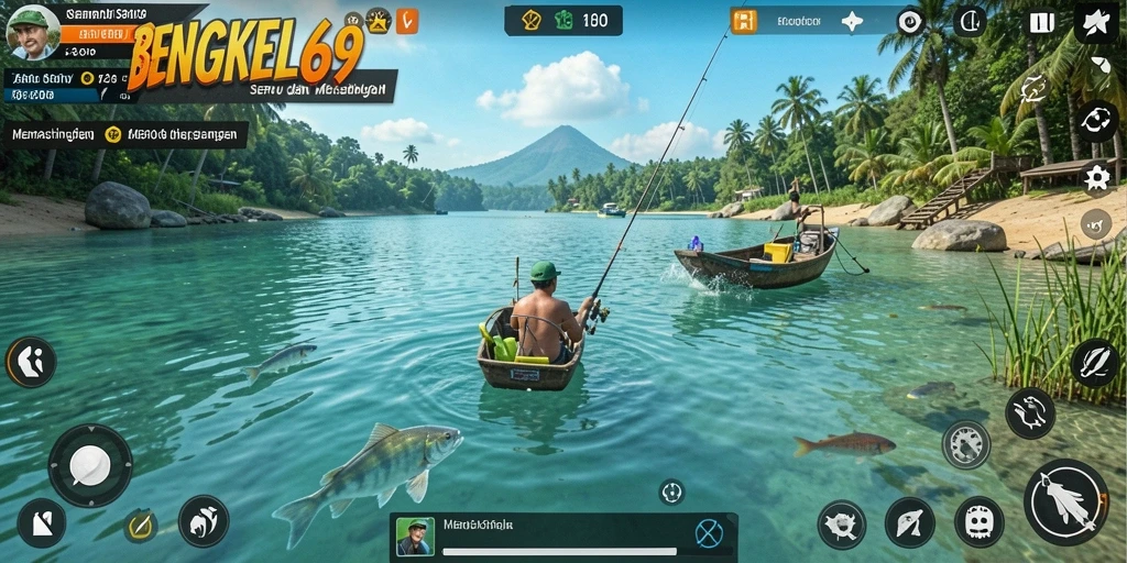 Tampilan gameplay BENGKEL69 dengan aksi memancing yang seru dan grafis memukau.