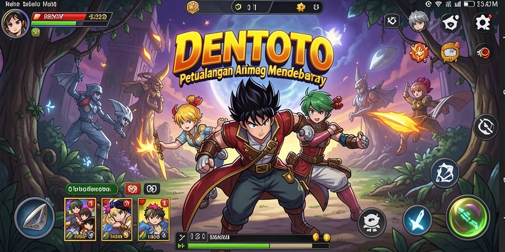 Tampilan utama gameplay DENTOTO yang penuh aksi dan karakter anime.