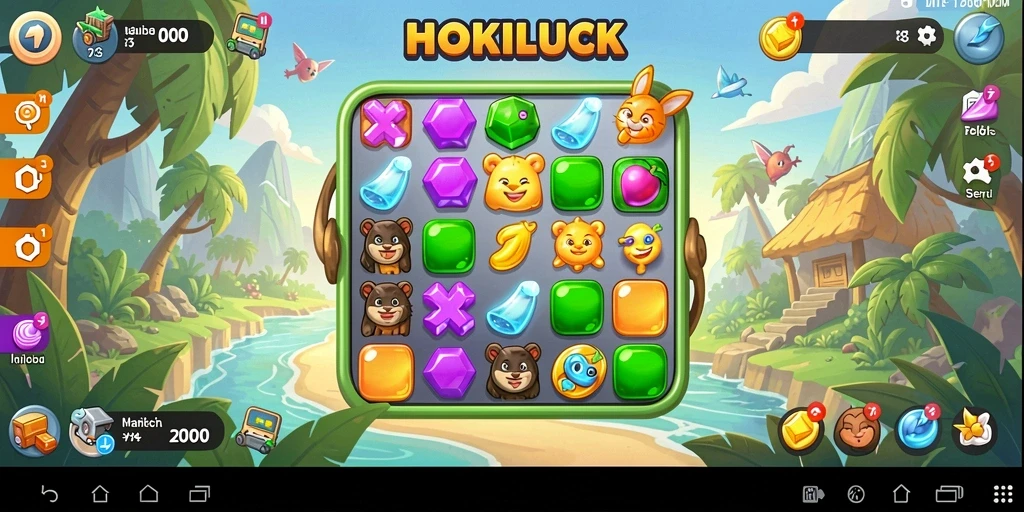 Tampilan gameplay <strong>HOKILUCK</strong> dengan elemen Match-3 yang menarik.