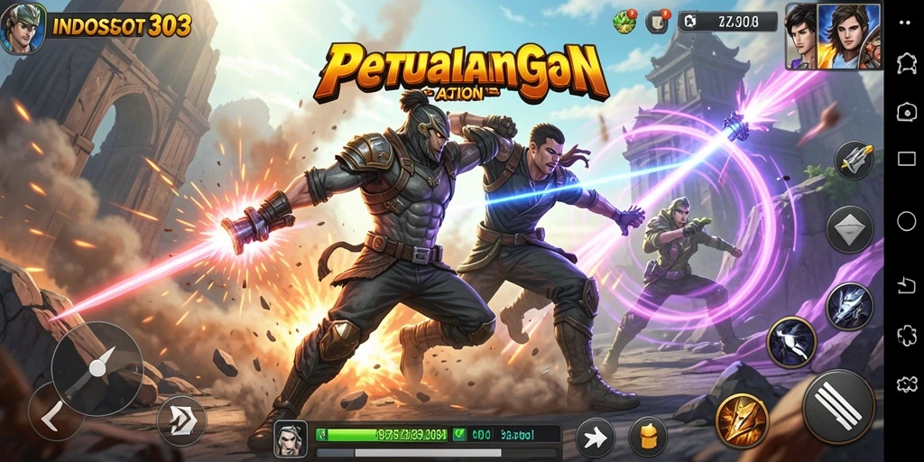 Tampilan gameplay aksi yang intens dan menegangkan di INDOSLOT303.