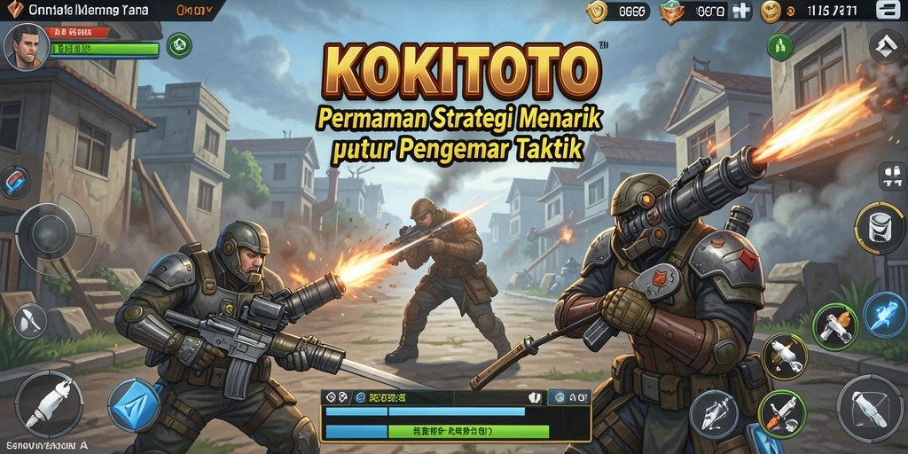 Tampilan gameplay <strong>KOKITOTO</strong> dengan pertempuran taktis yang mendebarkan.