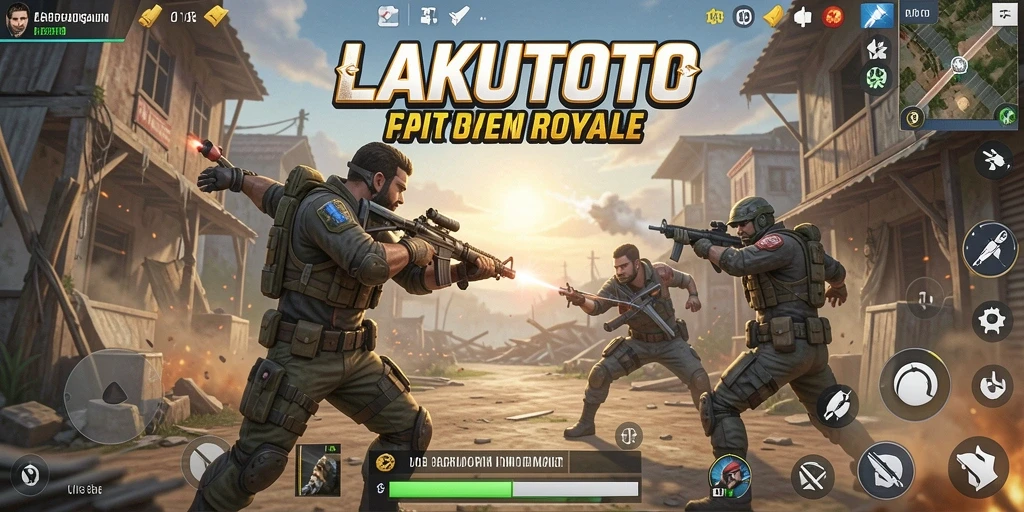 Screenshot LAKUTOTO yang menampilkan aksi pertempuran seru di arena Battle Royale.