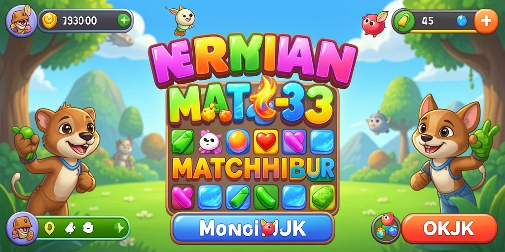 Screenshot menampilkan gameplay seru dari OKJK dengan tantangan Match-3.