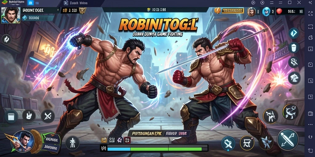 Tangkapan layar utama ROBINTOGEL menampilkan aksi pertarungan seru.