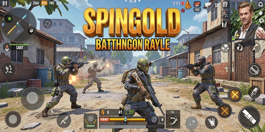 Screenshot SPINGOLD menampilkan aksi intens dalam pertempuran Battle Royale.